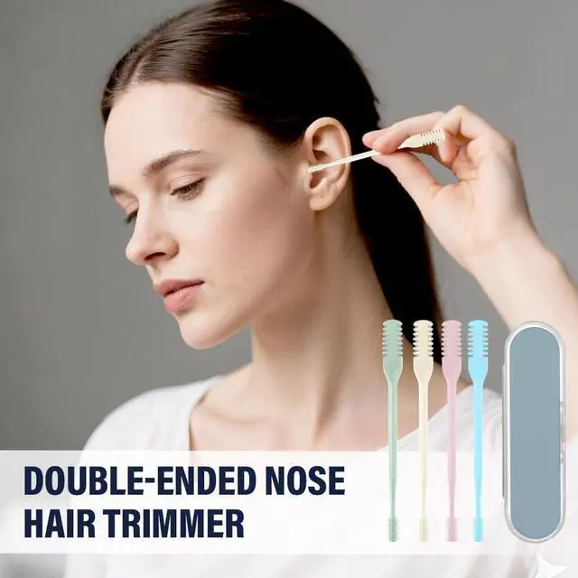 Alt view image 2 of 6 - 2-in-1 Nasal Hair Cutter, Nose Hair Trimmer for Men Women, 360° Rotating Portable Manual Nose Hair Remover Tool with Ear Picker, Double Sided Noses Hairs Knife Travel Essentials (Beige, 3PC)