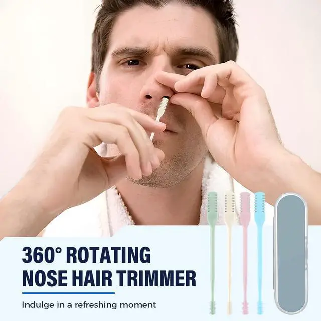Alt view image 4 of 6 - 2-in-1 Nasal Hair Cutter, Nose Hair Trimmer for Men Women, 360° Rotating Portable Manual Nose Hair Remover Tool with Ear Picker, Double Sided Noses Hairs Knife Travel Essentials (Beige, 3PC)