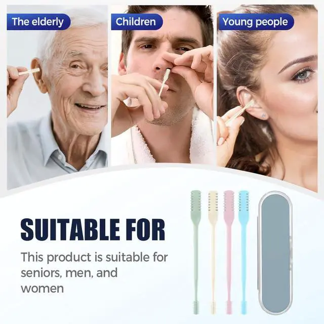Alt view image 5 of 6 - 2-in-1 Nasal Hair Cutter, Nose Hair Trimmer for Men Women, 360° Rotating Portable Manual Nose Hair Remover Tool with Ear Picker, Double Sided Noses Hairs Knife Travel Essentials (Beige, 3PC)