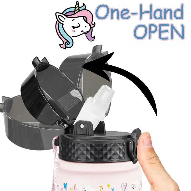 Alt view image 4 of 7 - Kids Water Bottle (Straw Lid) - 14 Oz Stainless Steel Travel Bottle, Double Wall Vacuum Leak Proof Kids Cup for School Boys Girls,Unicorn Fields