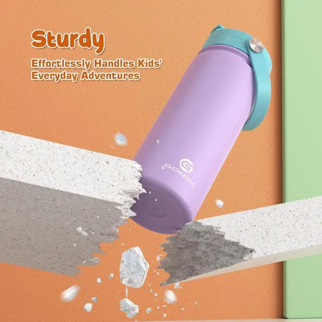 Alt view image 6 of 7 - 18oz Kids Water Bottle, Insulated Water Bottles with Stickers, 18/8 Stainless Steel Vacuum Leak Proof Straw Cup for School, Gifts for Girls(Purple)