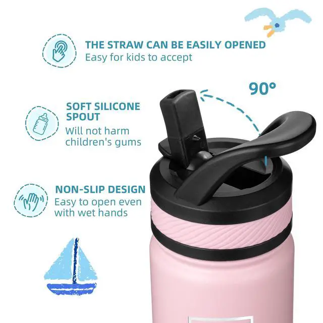 Alt view image 4 of 6 - 18 oz Kids Water Bottle for School, Insulated Water Bottle with Straw Lid, Stainless Steel Vacuum Insulated Bottle for Boys & Girls, Leak-Proof, BPA Free(Green Blue)