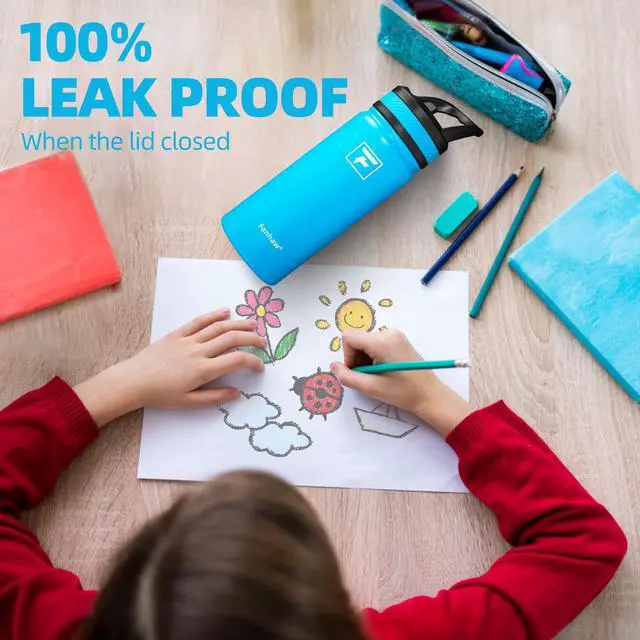 Alt view image 5 of 6 - 18 oz Kids Water Bottle for School, Insulated Water Bottle with Straw Lid, Stainless Steel Vacuum Insulated Bottle for Boys & Girls, Leak-Proof, BPA Free(Green Blue)