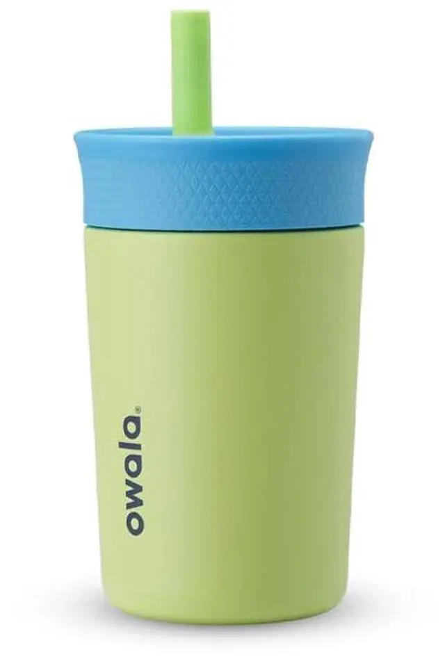 Main image of Kids Insulation Stainless Steel Tumbler with Spill Resistant Flexible Straw, Easy to Clean, Kids Water Bottle, Great for Travel, Dishwasher Safe, 12 Oz, Blue and Light Green (Turtley Awesome)