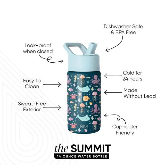 Alt view image 2 of 7 - Kids Water Bottle with Straw Lid | 14oz Insulated Stainless Steel Kids Tumbler & Spill Proof Toddler Cup for School, Girls, Boys | Summit | Under the Sea