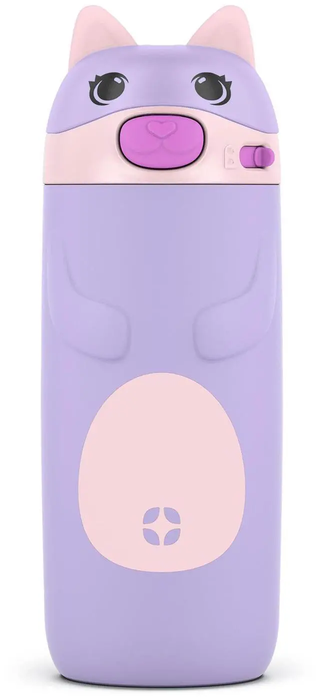 Main image of Ellies 12oz Vacuum Insulated Stainless Steel Kids Water Bottle with Straw and Built-in Carrying Handle and Leak-Proof Locking Lid for School Backpack, Lunchbox and Outdoor Sports, Cat