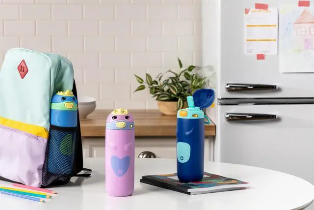 Alt view image 2 of 7 - Ellies 12oz Vacuum Insulated Stainless Steel Kids Water Bottle with Straw and Built-in Carrying Handle and Leak-Proof Locking Lid for School Backpack, Lunchbox and Outdoor Sports, Cat