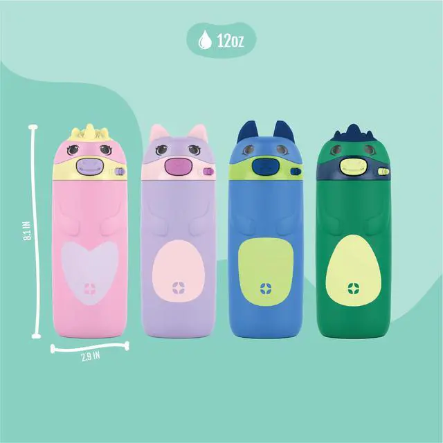 Alt view image 4 of 7 - Ellies 12oz Vacuum Insulated Stainless Steel Kids Water Bottle with Straw and Built-in Carrying Handle and Leak-Proof Locking Lid for School Backpack, Lunchbox and Outdoor Sports, Cat