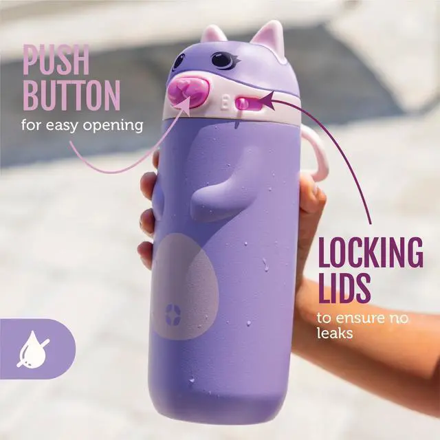 Alt view image 5 of 7 - Ellies 12oz Vacuum Insulated Stainless Steel Kids Water Bottle with Straw and Built-in Carrying Handle and Leak-Proof Locking Lid for School Backpack, Lunchbox and Outdoor Sports, Cat