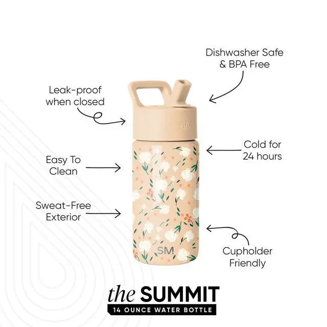 Alt view image 3 of 7 - Kids Water Bottle with Straw Lid | 14oz Insulated Stainless Steel Kids Tumbler & Spill Proof Toddler Cup for School, Girls, Boys | Summit | Chloe Floral