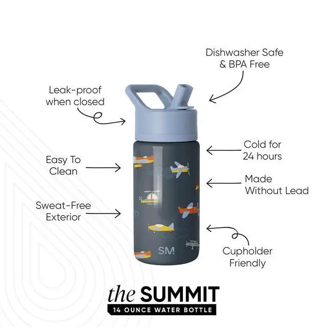 Alt view image 2 of 7 - Kids Water Bottle with Straw Lid | 14oz Insulated Stainless Steel Kids Tumbler & Spill Proof Toddler Cup for School, Girls, Boys | Summit | Wheels Up