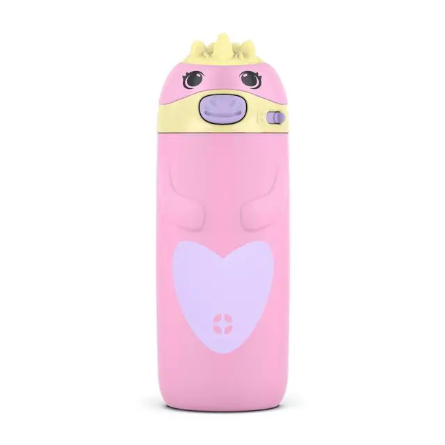 Main image of Ellies 12oz Vacuum Insulated Stainless Steel Kids Water Bottle with Straw and Built-in Carrying Handle and Leak-Proof Locking Lid for School Backpack, Lunchbox and Outdoor Sports, Unicorn