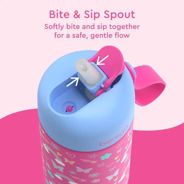Alt view image 4 of 7 - Kids Stainless Steel Insulated Water Bottle - Leak-Proof; Keeps Cool for 12 Hours; Durable, BPA-Free, Dishwasher Safe 14 oz. Cup for Ages 3+ for School/Sports/Daycare (Rainbows & Butterflies)