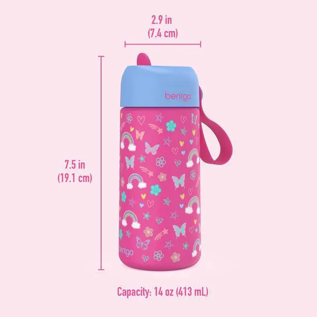 Alt view image 7 of 7 - Kids Stainless Steel Insulated Water Bottle - Leak-Proof; Keeps Cool for 12 Hours; Durable, BPA-Free, Dishwasher Safe 14 oz. Cup for Ages 3+ for School/Sports/Daycare (Rainbows & Butterflies)