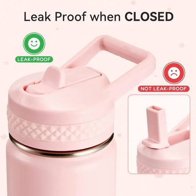 Alt view image 4 of 7 - 12 oz Kids Water Bottle, Toddler Water Bottle with Straw, Boys&Girls Bottle for School, 304 Stainless Steel Vacuum Insulated Bottle for Kids, BPA-Free, Leak-Proof, Pink