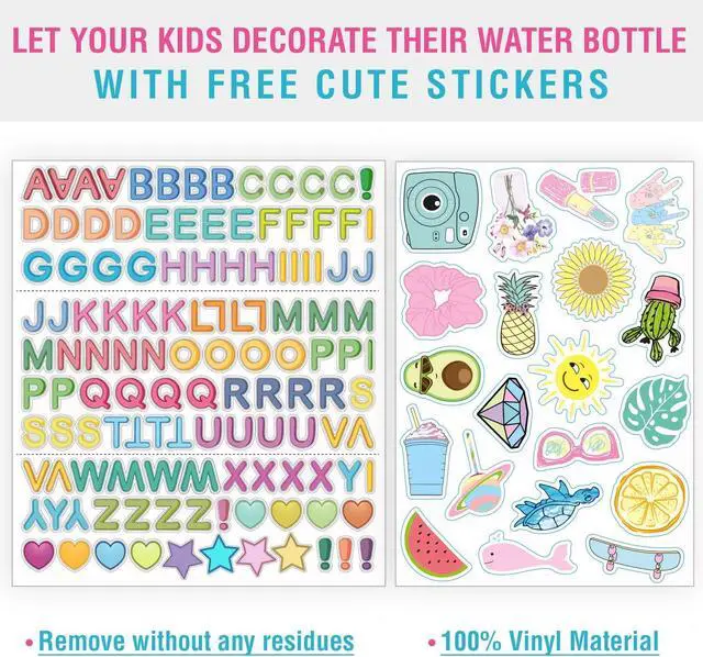 Alt view image 4 of 7 - 12 oz Kids Insulated Water Bottle for School with Straw Lid Leakproof and Cute Waterproof Stickers, Personalized Stainless Steel Thermos Flask Metal Water Bottle for Girls & Boys