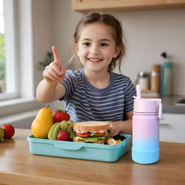 Alt view image 7 of 7 - 12 oz Kids Insulated Water Bottle for School with Straw Lid Leakproof and Cute Waterproof Stickers, Personalized Stainless Steel Thermos Flask Metal Water Bottle for Girls & Boys