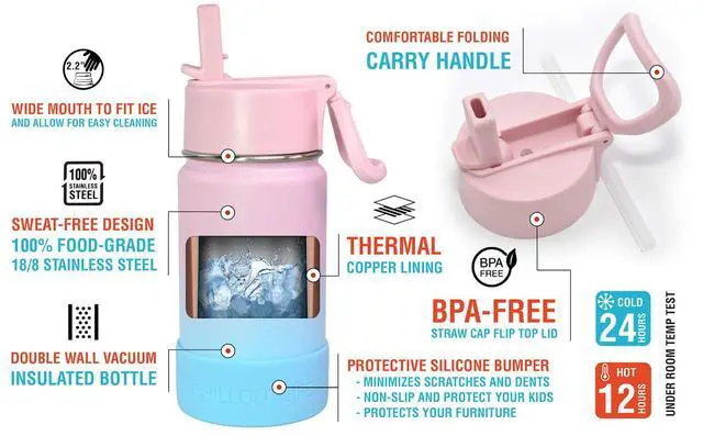 Alt view image 3 of 7 - 12 oz Kids Insulated Water Bottle for School with Straw Lid Leakproof and Cute Waterproof Stickers, Personalized Stainless Steel Thermos Flask Metal Water Bottle for Girls & Boys