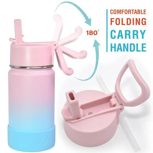 Alt view image 6 of 7 - 12 oz Kids Insulated Water Bottle for School with Straw Lid Leakproof and Cute Waterproof Stickers, Personalized Stainless Steel Thermos Flask Metal Water Bottle for Girls & Boys