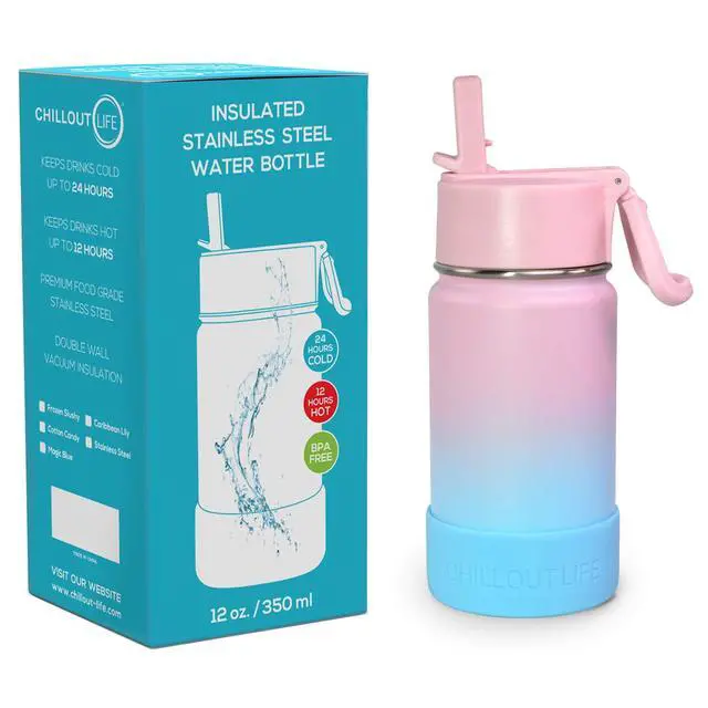 Alt view image 2 of 7 - 12 oz Kids Insulated Water Bottle for School with Straw Lid Leakproof and Cute Waterproof Stickers, Personalized Stainless Steel Thermos Flask Metal Water Bottle for Girls & Boys