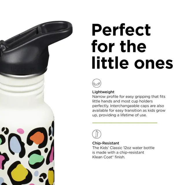 Alt view image 4 of 7 - 12 oz Classic Kid's Water Bottle with Flip Seal Sport Cap & Straw - 100% Leakproof Cap - Durable Stainless Steel Material - Lightweight & Easy-Grip - BPA-Free - Leopard Print