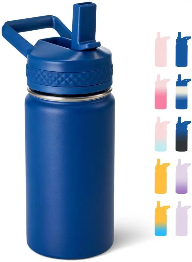 Main image of 12 oz Kids Water Bottle, Toddler Water Bottle with Straw, Boys&Girls Bottle for School, 304 Stainless Steel Vacuum Insulated Bottle for Kids, BPA-Free, Leak-Proof, Navy blue