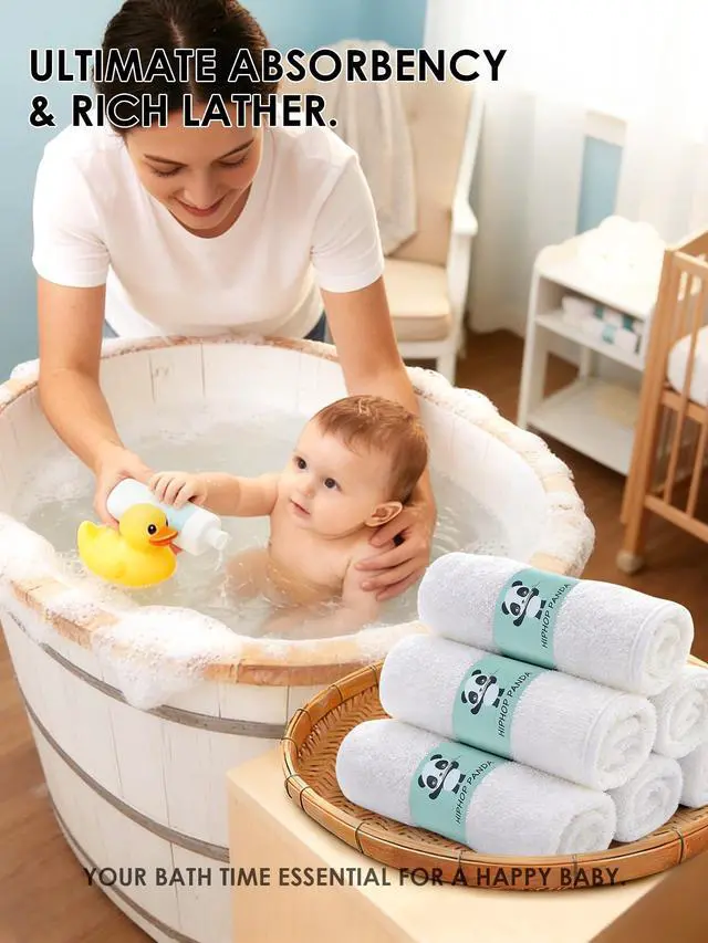 Alt view image 4 of 7 - Baby Washcloths, Rayon Made from Bamboo - 2 Layer Ultra Soft Absorbent Newborn Bath Face Towel - Reusable Baby Wipes for Delicate Skin - White, 6 Pack