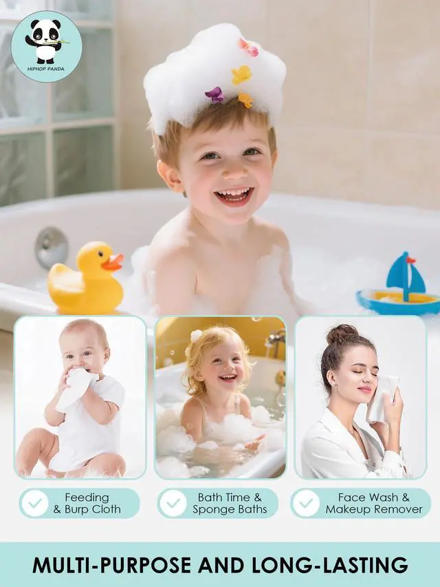 Alt view image 7 of 7 - Baby Washcloths, Rayon Made from Bamboo - 2 Layer Ultra Soft Absorbent Newborn Bath Face Towel - Reusable Baby Wipes for Delicate Skin - White, 6 Pack