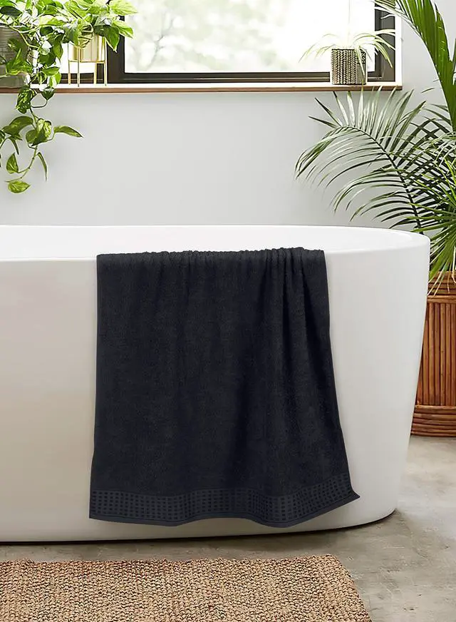 Alt view image 5 of 7 - 100% Cotton 2 Pack Oversized Bath Towel Set 28x55 Inches, Ultra Soft Highly Absorbant Compact Quickdry & Lightweight Large Bath Towels, Ideal for Gym Travel Camp Pool - Black
