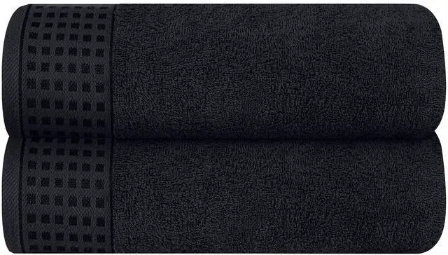 Main image of 100% Cotton 2 Pack Oversized Bath Towel Set 28x55 Inches, Ultra Soft Highly Absorbant Compact Quickdry & Lightweight Large Bath Towels, Ideal for Gym Travel Camp Pool - Black