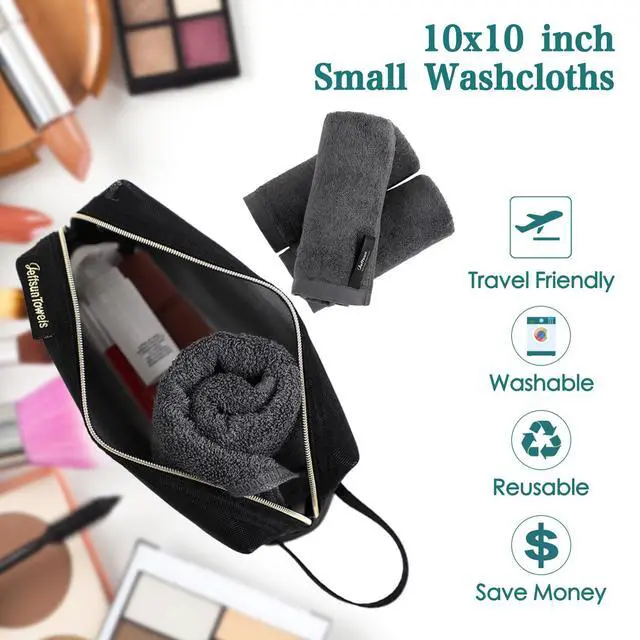 Alt view image 2 of 7 - Wash Cloths 6 Pack, Super Soft & Skin Friendly Face Towel for Sensitive Skin, Reusable Washable Makeup Remover Cloth, 10x10 inch Small Baby Washcloths, Easy to Rinse Dark Grey Facial Cleaning Cloth