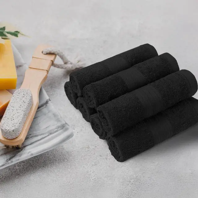 Alt view image 3 of 6 - Highly Absorbent Cotton Washcloths for Face, Soft, Machine Washable, Fade Resistant, 12 x 12 in, Black, 12-Pack