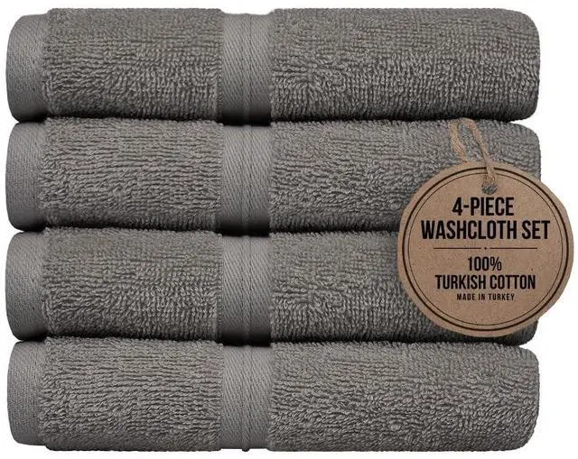 Main image of Quick Dry & Absorbent Wash Cloths Set of 4 (12" x 12") Hotel Quality, Versatile as, Washcloths for Your Face, Face Towel Set, Spa Towels, Hand Towels, Soft Wash Cloths -%100 Cotton - Gray