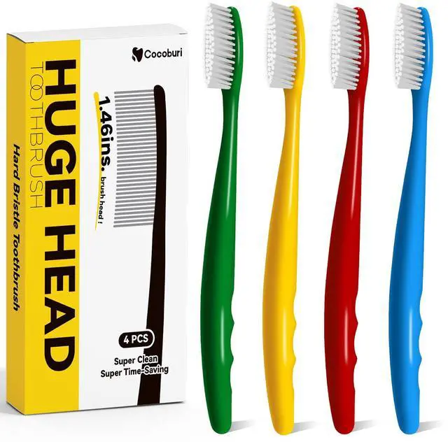 Main image of Huge Head Toothbrush Hard Toothbrushes for Adults Hard&Firm Toothbrush Bristles BPA Free Oral Care 4 Packs