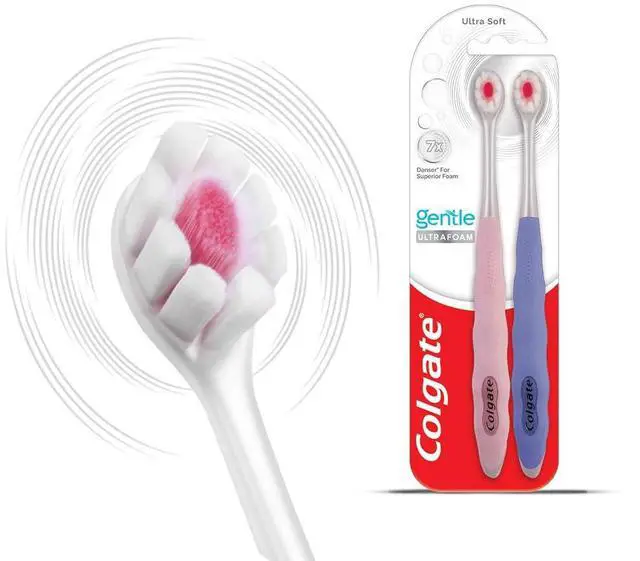 Main image of Gentle UltraFoam Ultra Soft Bristles Manual Toothbrush for adults, 2 Pcs, Soft Bristles for Superior Clean, Multicolor