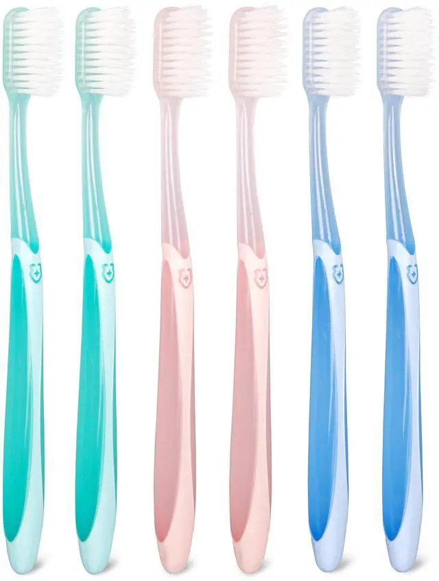 Main image of Extra Soft Toothbrush 6-Pack, Regular Head (3 Colors - 2 Each) Dentist-Developed Tapered Bristles for Sensitive Teeth & Gum Care Gentle Cleaning, BPA-Free