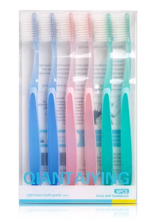 Alt view image 7 of 7 - Extra Soft Toothbrush 6-Pack, Regular Head (3 Colors - 2 Each) Dentist-Developed Tapered Bristles for Sensitive Teeth & Gum Care Gentle Cleaning, BPA-Free