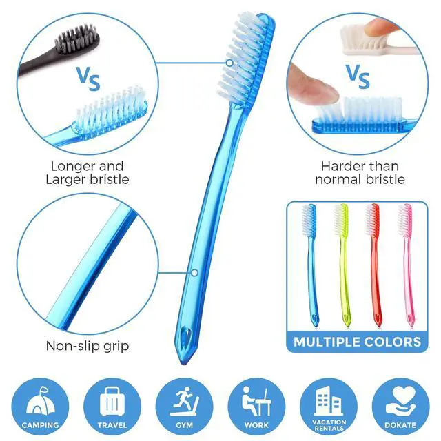 Alt view image 2 of 6 - 12 Pieces Extra Hard and Firm Toothbrush for Adults Bulk Large Long Head Bristle Full Head Manual Huge Toothbrush for Whitening Cleaning