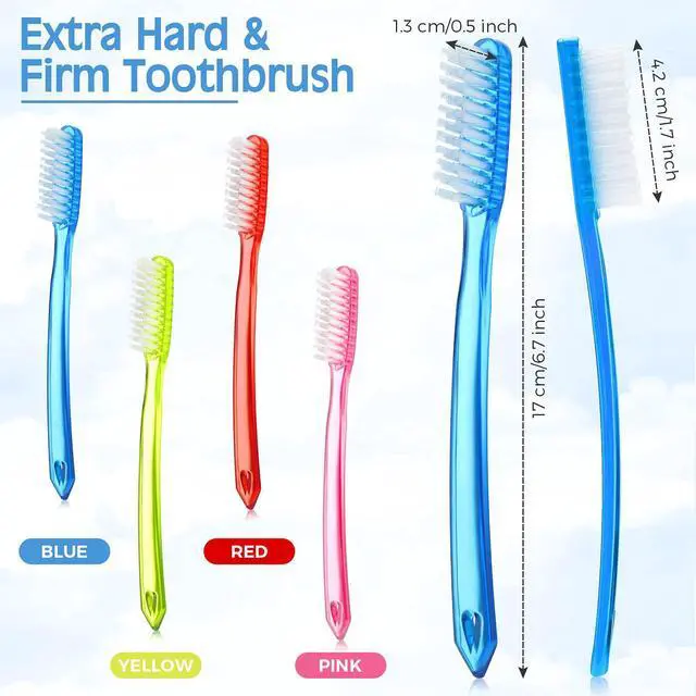 Alt view image 3 of 6 - 12 Pieces Extra Hard and Firm Toothbrush for Adults Bulk Large Long Head Bristle Full Head Manual Huge Toothbrush for Whitening Cleaning