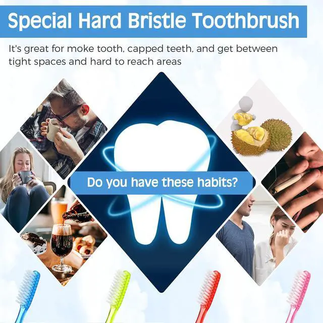 Alt view image 5 of 6 - 12 Pieces Extra Hard and Firm Toothbrush for Adults Bulk Large Long Head Bristle Full Head Manual Huge Toothbrush for Whitening Cleaning