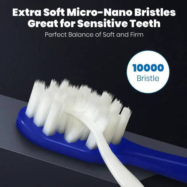 Alt view image 2 of 7 - Extra Soft Toothbrushes for Adults - 10000 Micro Nano Bristles for Sensitive Teeth, Gum Recession and Elderly (Diamond Shaped Head, 6 Count)