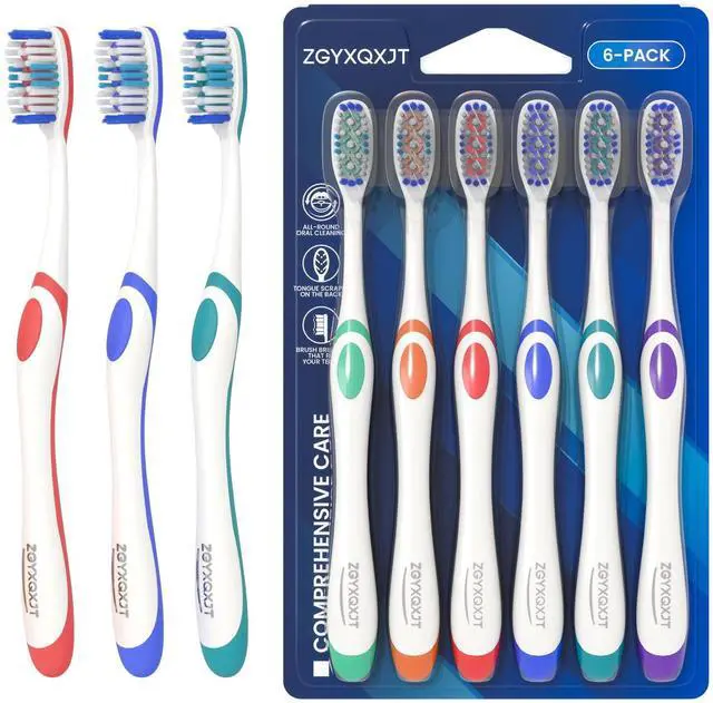 Main image of Adult Hard bristled Manual Toothbrush with Excellent Cleaning Effect, Equipped with Tongue Coating Brush and Wavy bristles for More Effective Cleaning of Teeth6pack