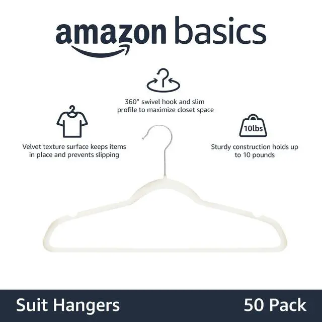 Alt view image 2 of 4 - Slim Velvet Non-Slip Space Saving Suit Clothes Hangers with Shoulder Notches for Closet Organization, Ivory/Silver, 50-Pack