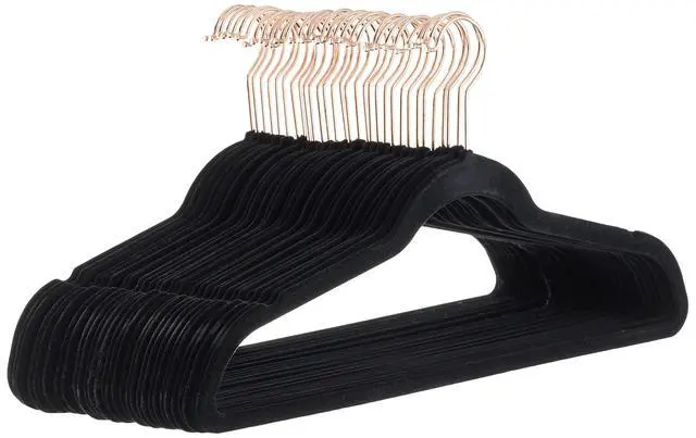 Main image of Slim Velvet Non-Slip Space Saving Sturdy Suit Clothes Hangers, Closet Organizer, Black/Rose Gold, 30-Pack