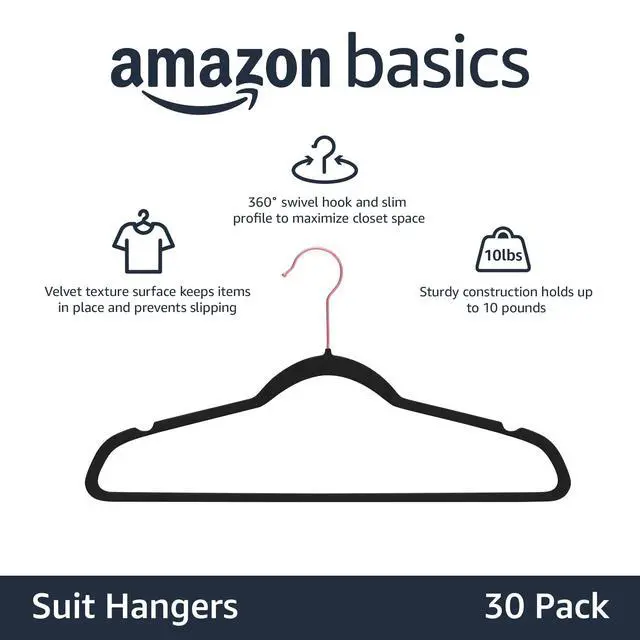 Alt view image 2 of 4 - Slim Velvet Non-Slip Space Saving Sturdy Suit Clothes Hangers, Closet Organizer, Black/Rose Gold, 30-Pack