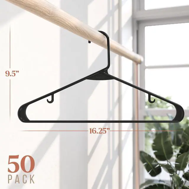 Alt view image 2 of 6 - Plastic Hangers 50 Pack Black - Clothes Hangers - Makes The Perfect Coat Hanger and General Space Saving Hangers for Closet and New Apartment Essentials - Percheros Ganchos para Colgar Ropa Hangars