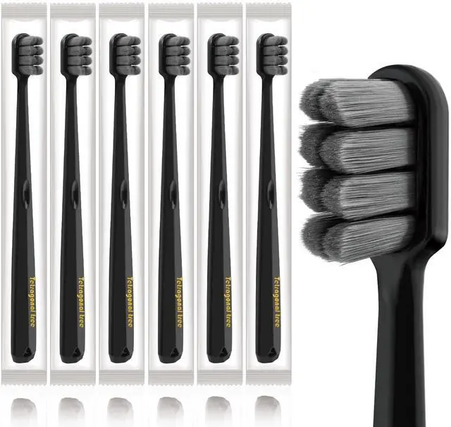 Main image of Extra Soft Toothbrushes (6 Pack) - 20,000 Ultra Soft Bristles for Sensitive Teeth & Receding Gums | Dentist Recommended Gentle Cleaning | BPA-Free | Black