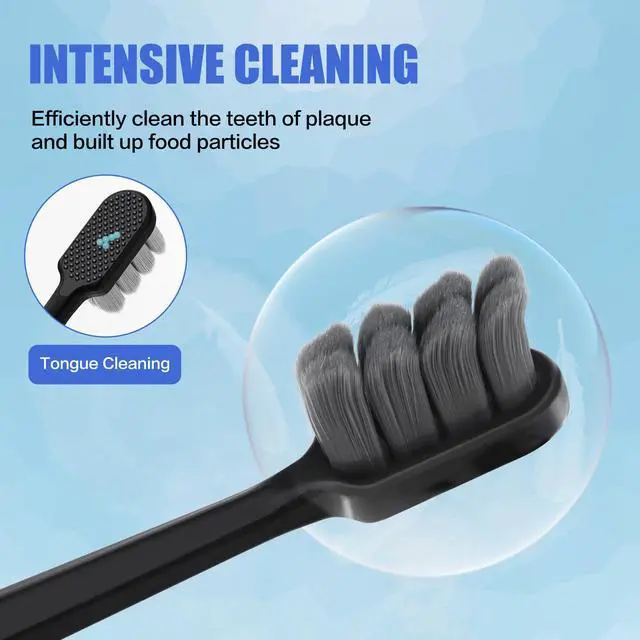 Alt view image 3 of 6 - Extra Soft Toothbrushes (6 Pack) - 20,000 Ultra Soft Bristles for Sensitive Teeth & Receding Gums | Dentist Recommended Gentle Cleaning | BPA-Free | Black