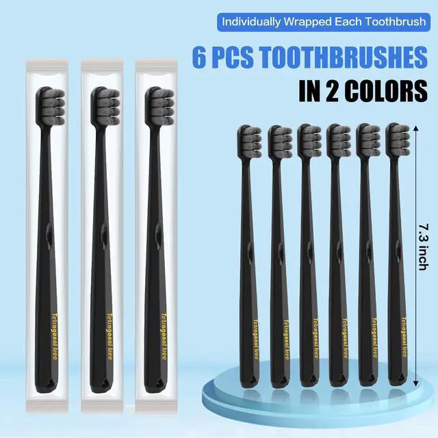 Alt view image 5 of 6 - Extra Soft Toothbrushes (6 Pack) - 20,000 Ultra Soft Bristles for Sensitive Teeth & Receding Gums | Dentist Recommended Gentle Cleaning | BPA-Free | Black