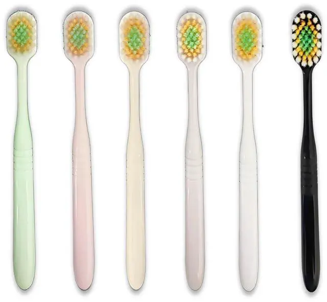 Main image of Ultra-Soft Toothbrushes, Thin Wide Head, 3-Layer Tapered Bristles, 6 Pack